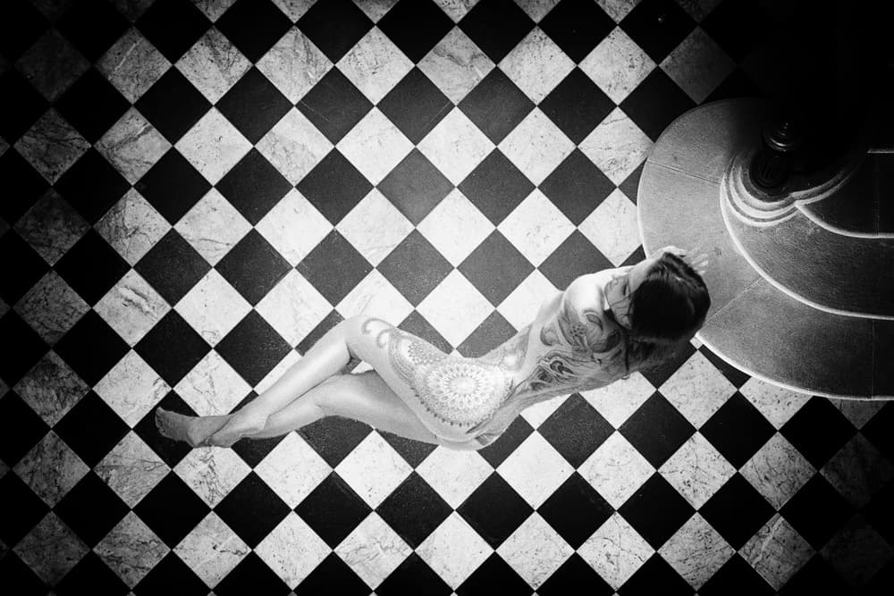 Tattooed Woman Checkered Floor by Jean-Louis VIRETTI — canvas wall art