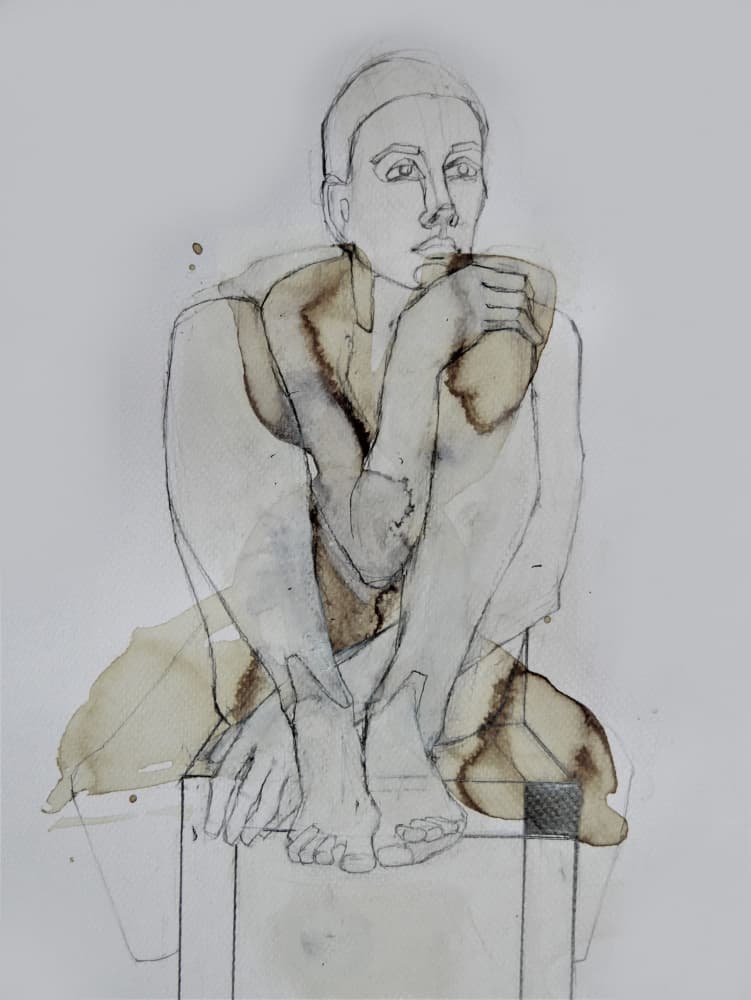 Contemplative Seated Figure by Doris Schmitz — canvas wall art