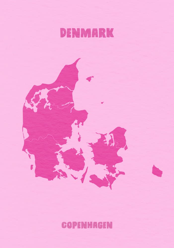 Pink Denmark Map by Neetesh Kumar — canvas wall art