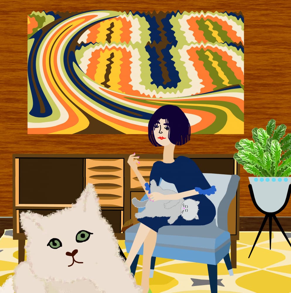 Stylish Woman Cozy Cats by Lynnda Rakos — canvas wall art