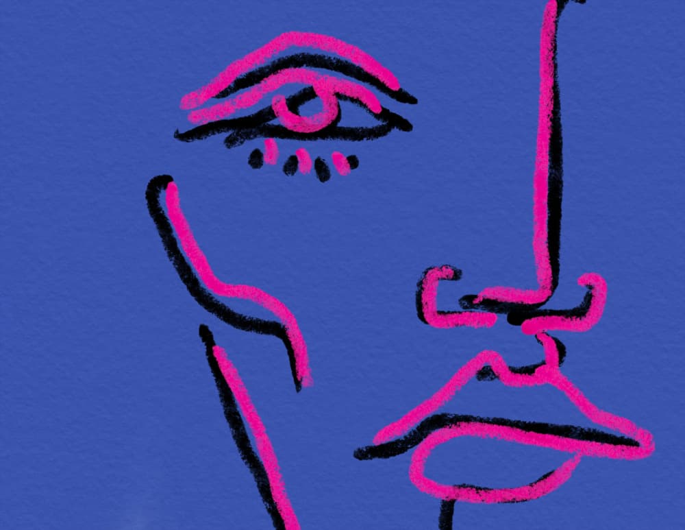 Pink Blue Abstract Face by JLC ART — canvas wall art
