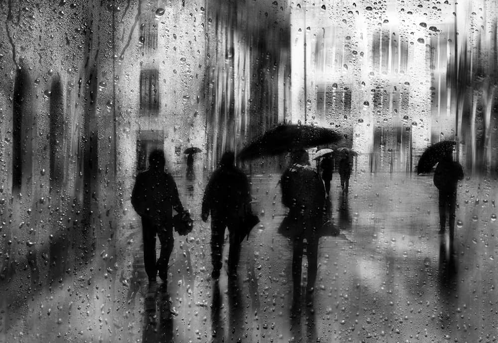 Rainy City Walk by Fran Osuna — canvas wall art