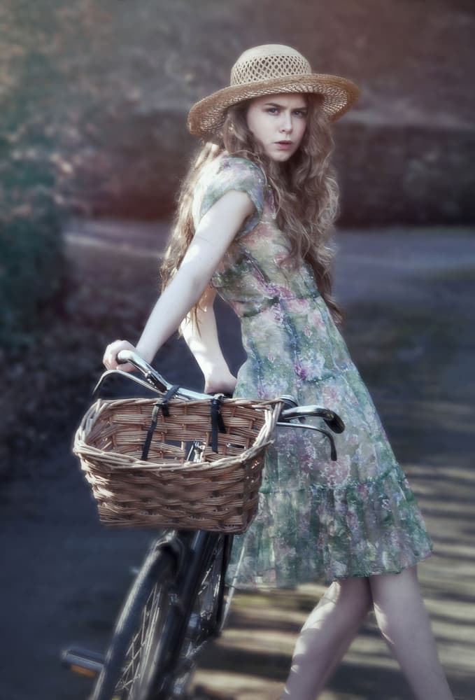 Vintage Girl Bicycle Ride by kenp — canvas wall art