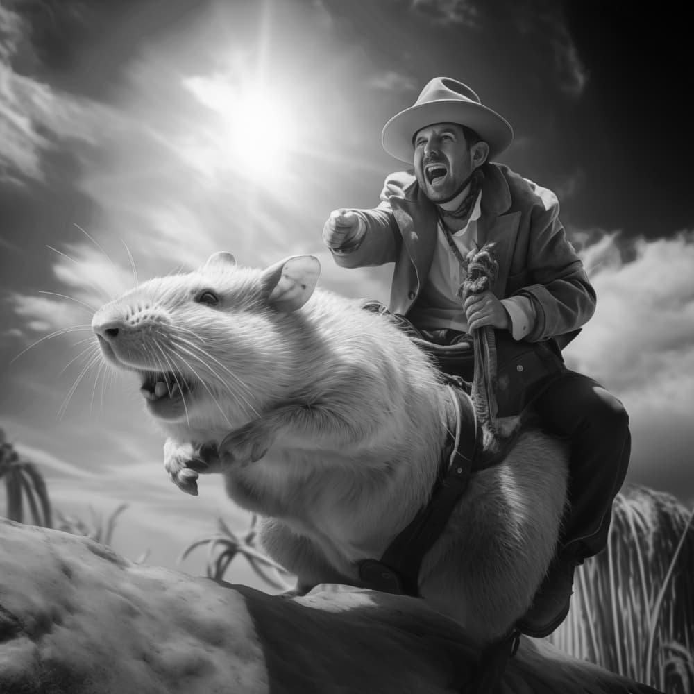 Man Rides Giant Rat by Andreas Magnusson — canvas wall art