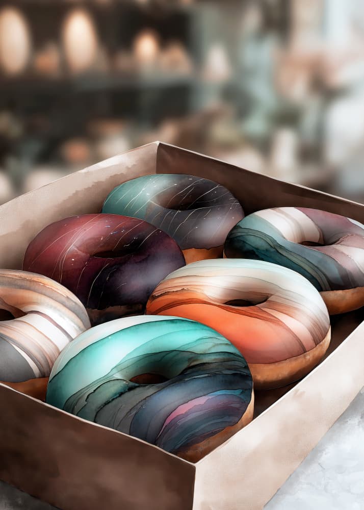 Colorful Glazed Donuts by Justyna Jaszke — canvas wall art