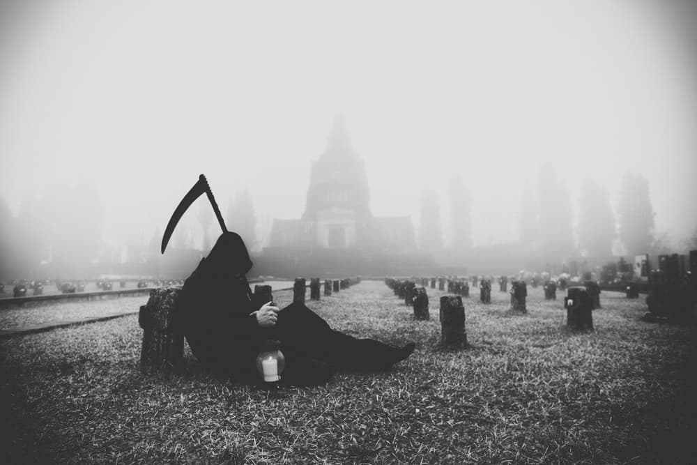 Grim Reaper Cemetery Fog by Marco Redaelli — canvas wall art