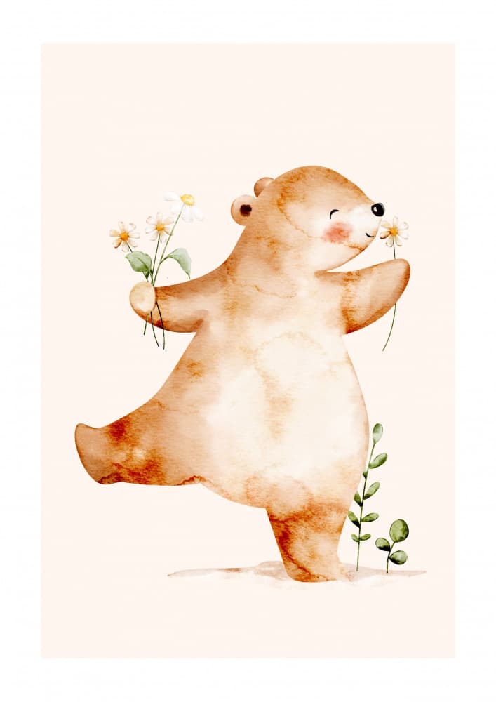 Happy Bear Daisy Dance by Saskia Michele — canvas wall art