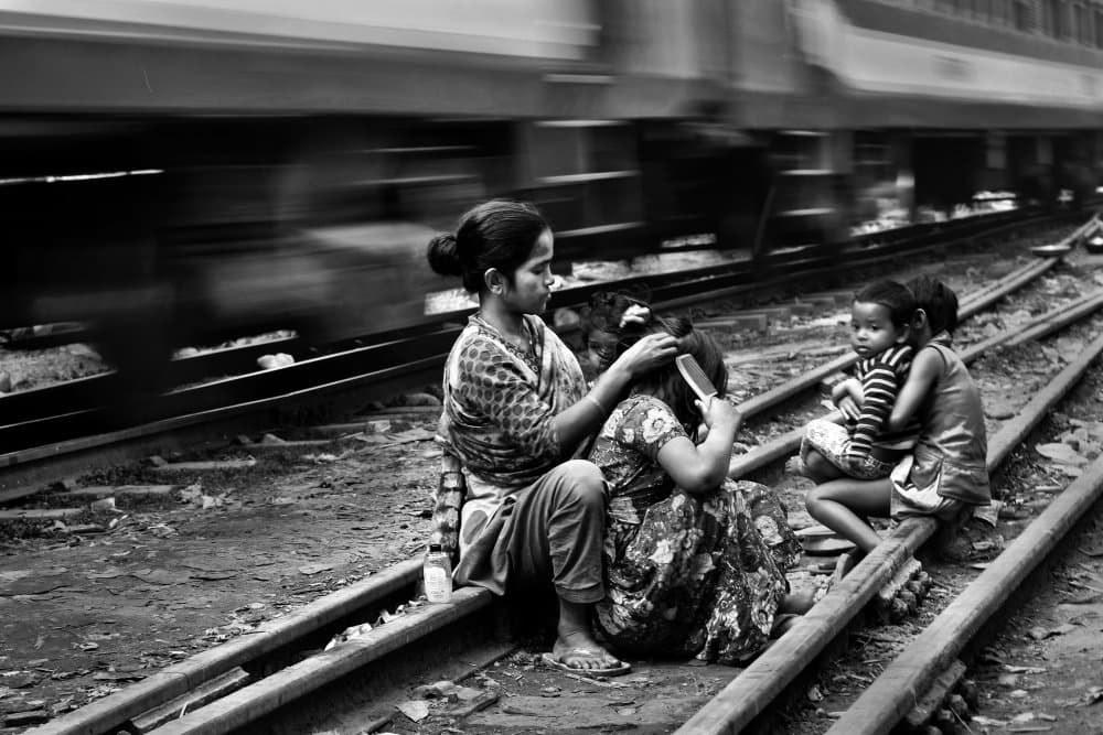 Family by the Tracks by Garik — canvas wall art
