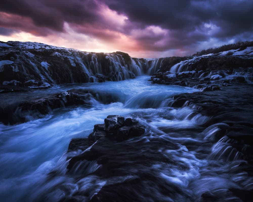 Purple Sky Waterfall by Daniel Gastager — canvas wall art