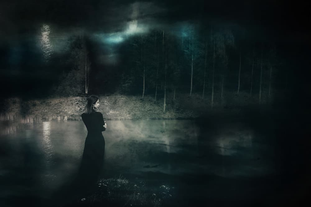 Mysterious Woman Misty Lake by Adela Lia Rusu — canvas wall art