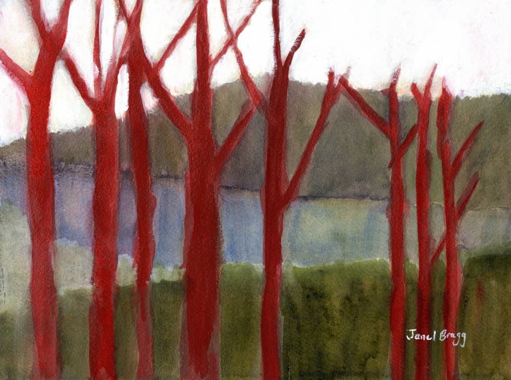 Vibrant Red Trees by Janel Bragg — canvas wall art