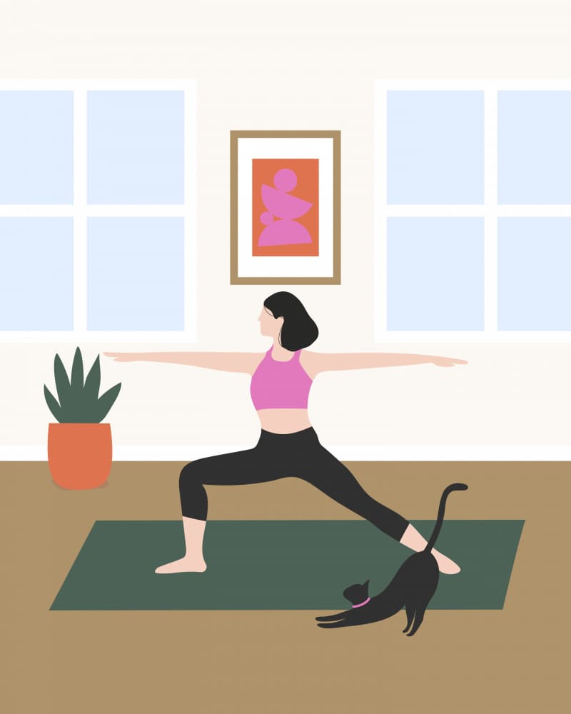Warrior Pose with Cat by Artprink — canvas wall art