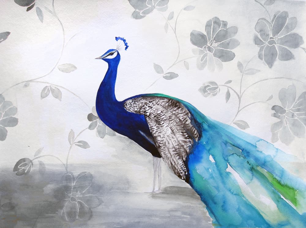 Elegant Blue Peacock Floral by Christine Lindstrom — canvas wall art