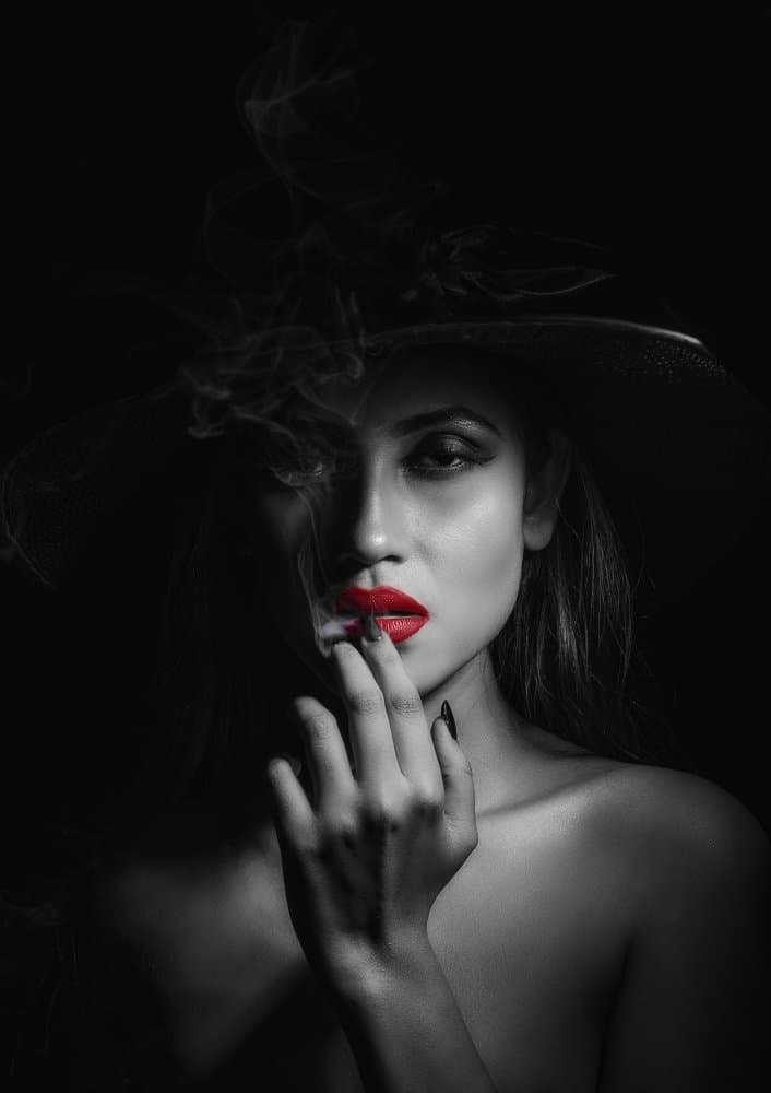Smoking Woman Red Lips by Prithul Das — canvas wall art
