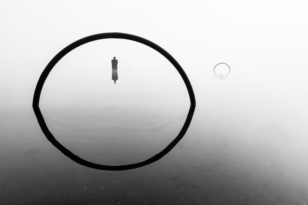 Man Reflected in Foggy Water by Leszek Paradowski — canvas wall art