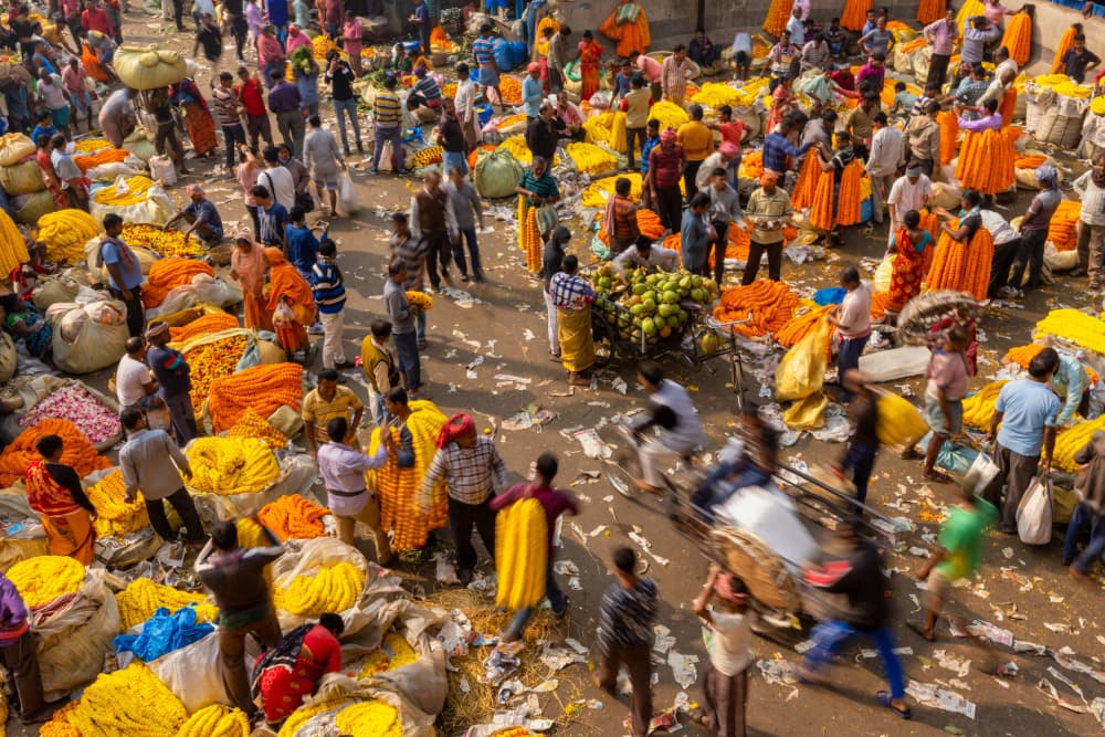 Vibrant Indian Flower Market by Azim Khan Ronnie — canvas wall art