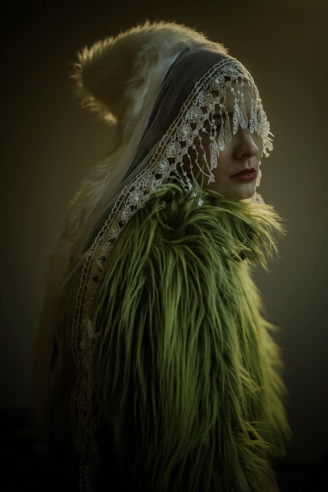 Mysterious Green Fur Portrait by Barbora Biňovcová — canvas wall art