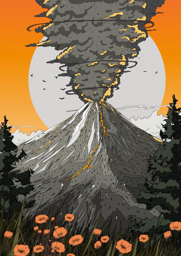 Erupting Volcano Sunset by Nicholas — canvas wall art