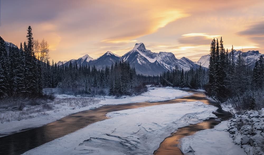 Winter Mountain River Glow by Yongnan Li (李永男) — canvas wall art