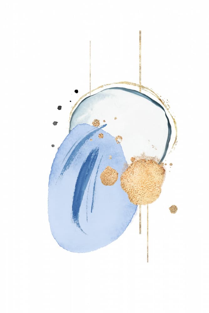 Modern Blue Gold Shapes by Sally Ann Moss — canvas wall art