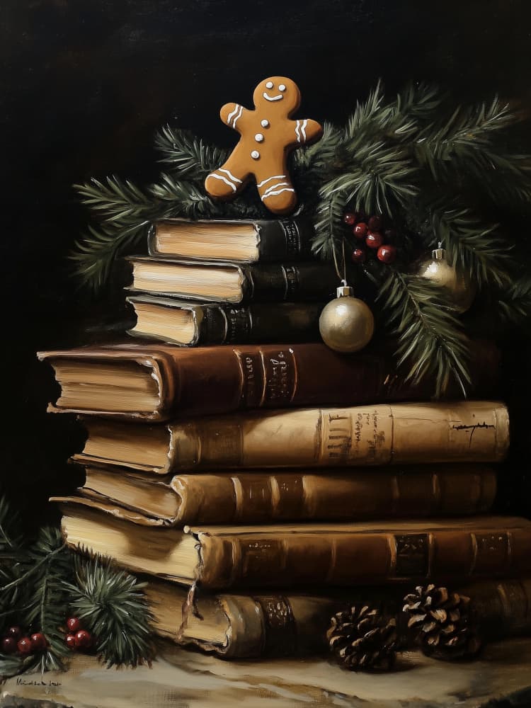 Gingerbread Christmas Books by Jolly and Dash — canvas wall art