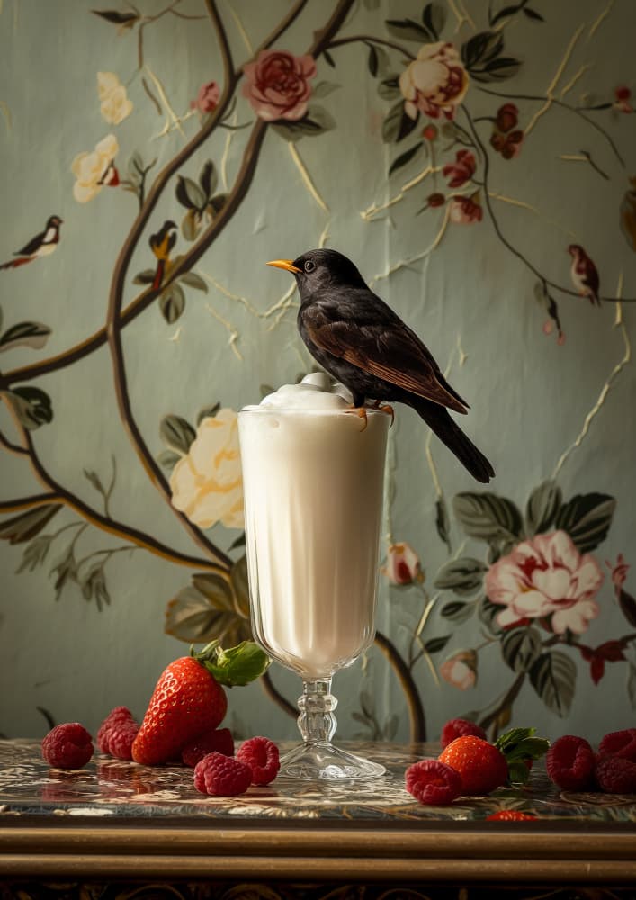 Blackbird and Milkshake by Niky Rahner — canvas wall art