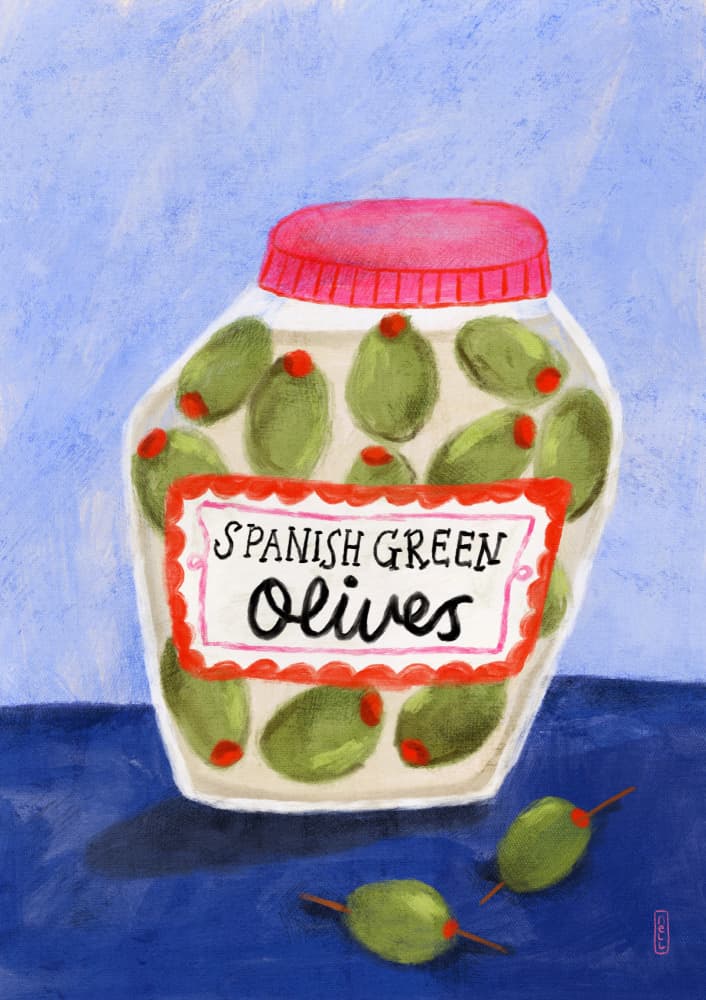Spanish Green Olives Jar by Dirkie Nell — canvas wall art