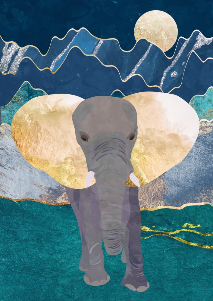 Golden Elephant Moon by Sarah Manovski — canvas wall art
