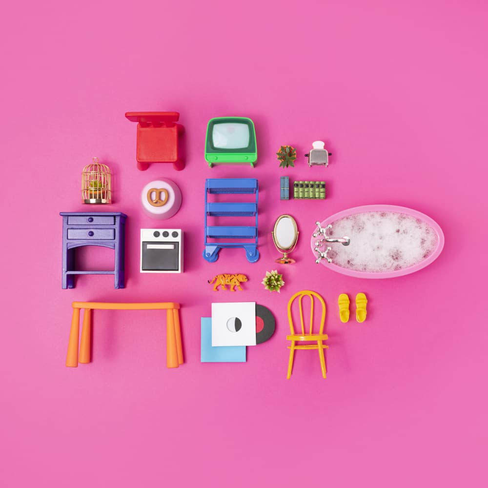 Colorful Miniature Home Items by Julia Ramiro — canvas wall art