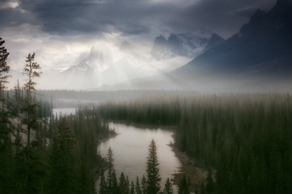 Misty Mountain River Bend by David Martin Castan — canvas wall art