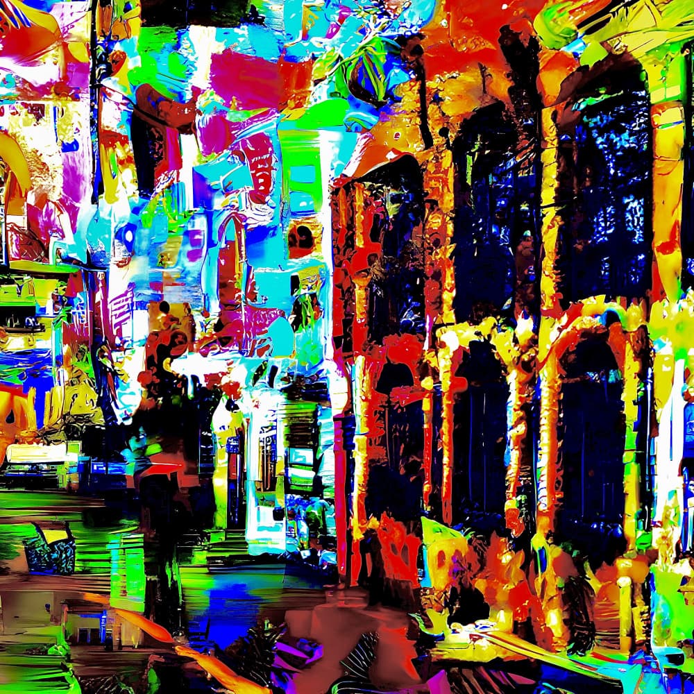 Vibrant City Abstract by mnemonixART — canvas wall art