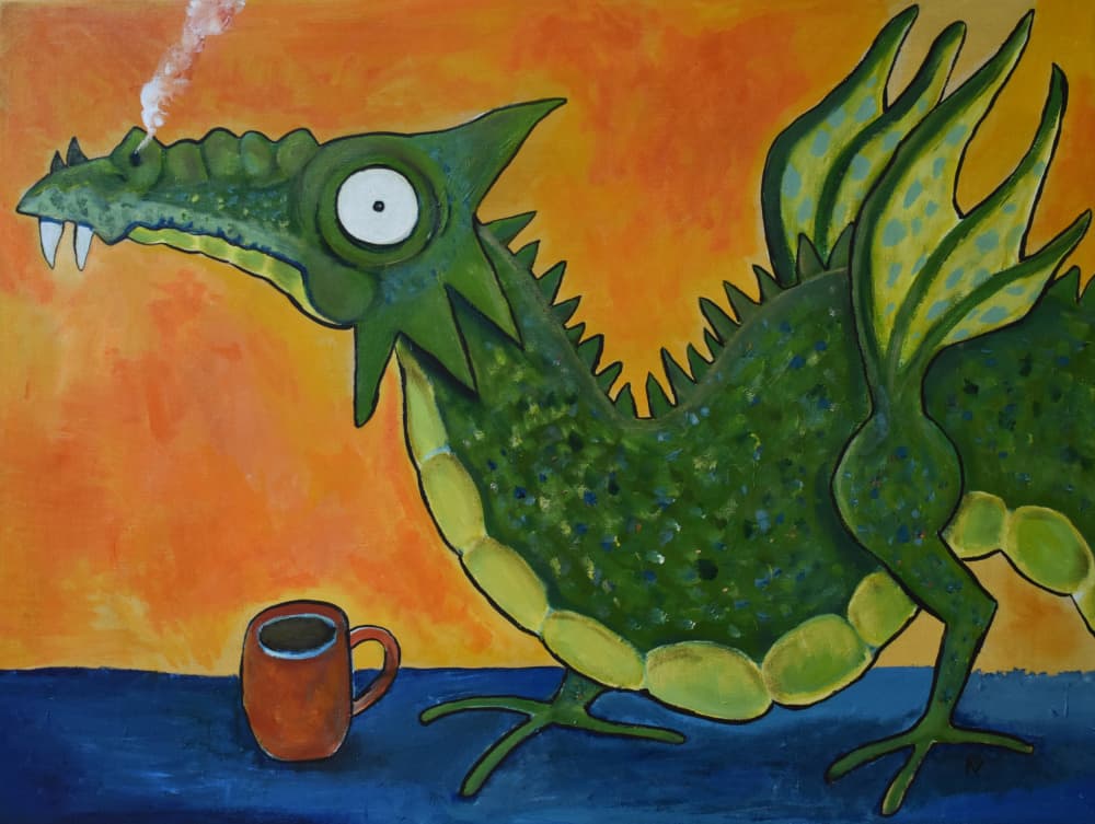 Dragon's Morning Coffee by Andrea Doss — canvas wall art