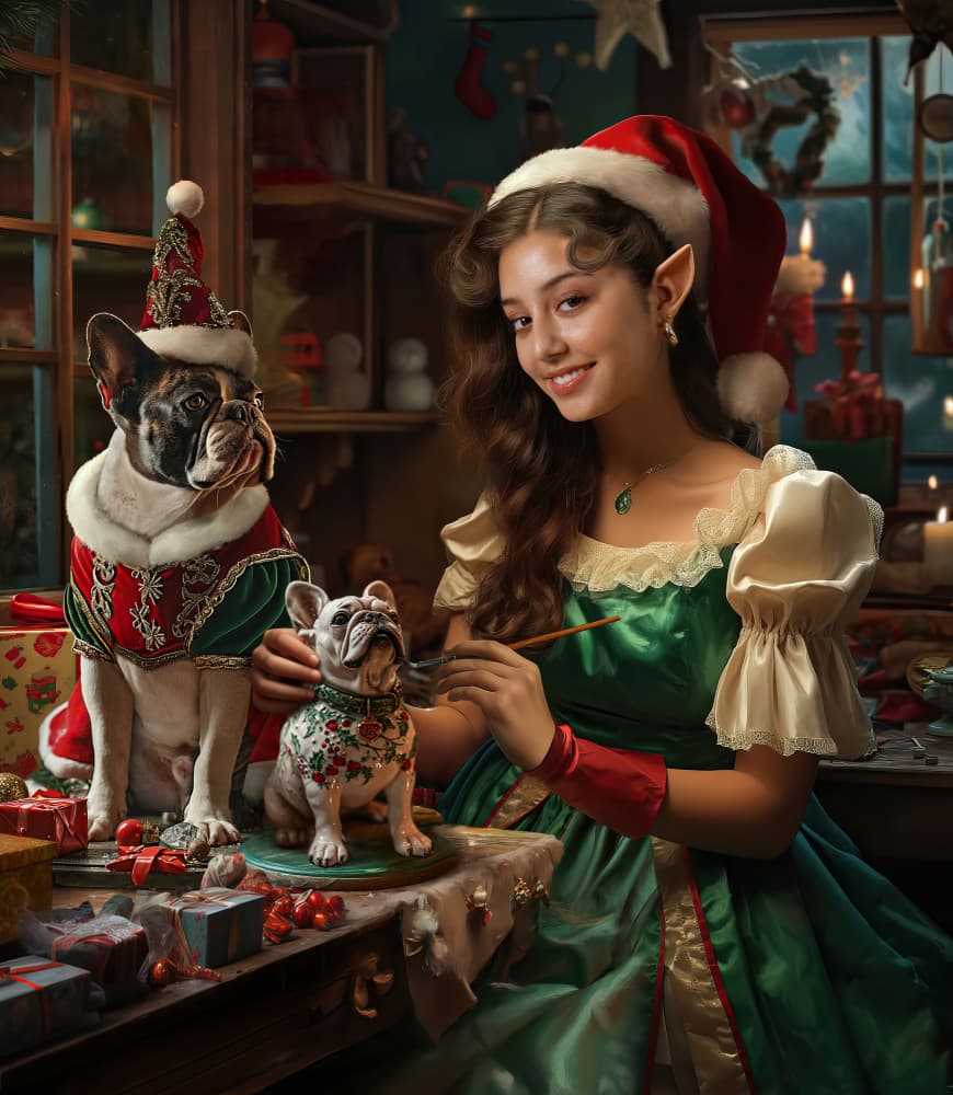 Christmas Elf French Bulldogs by DDiArte — canvas wall art