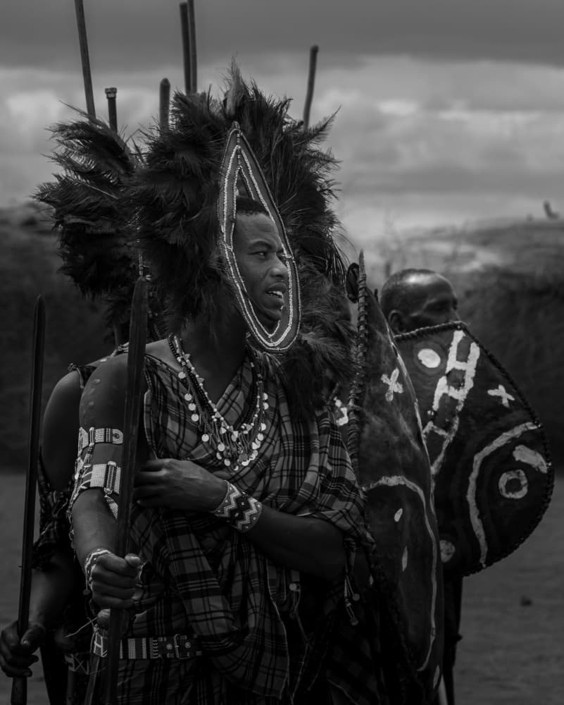 Maasai Warrior with Spear by Johnson Huang — canvas wall art