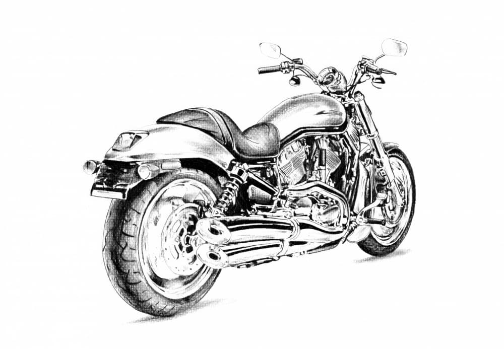 Detailed Motorcycle Drawing by Kulik — canvas wall art