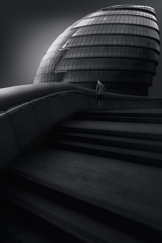 Man And Modern Structure by Olavo Azevedo — canvas wall art