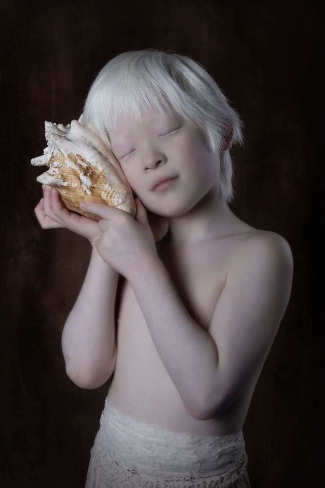 Dreamy Child with Conch by Carola Kayen-Mouthaan — canvas wall art