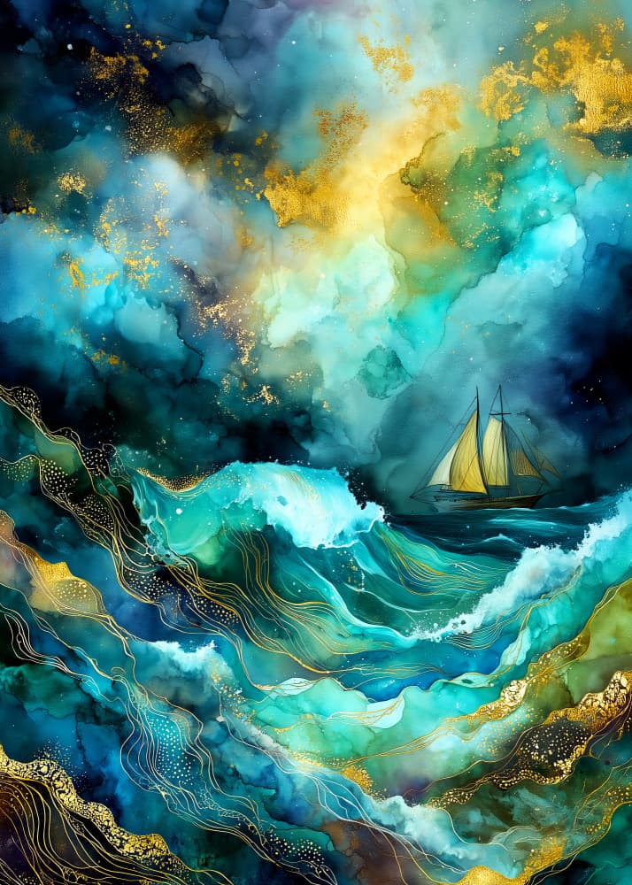 Golden Ocean Journey by Justyna Jaszke — canvas wall art