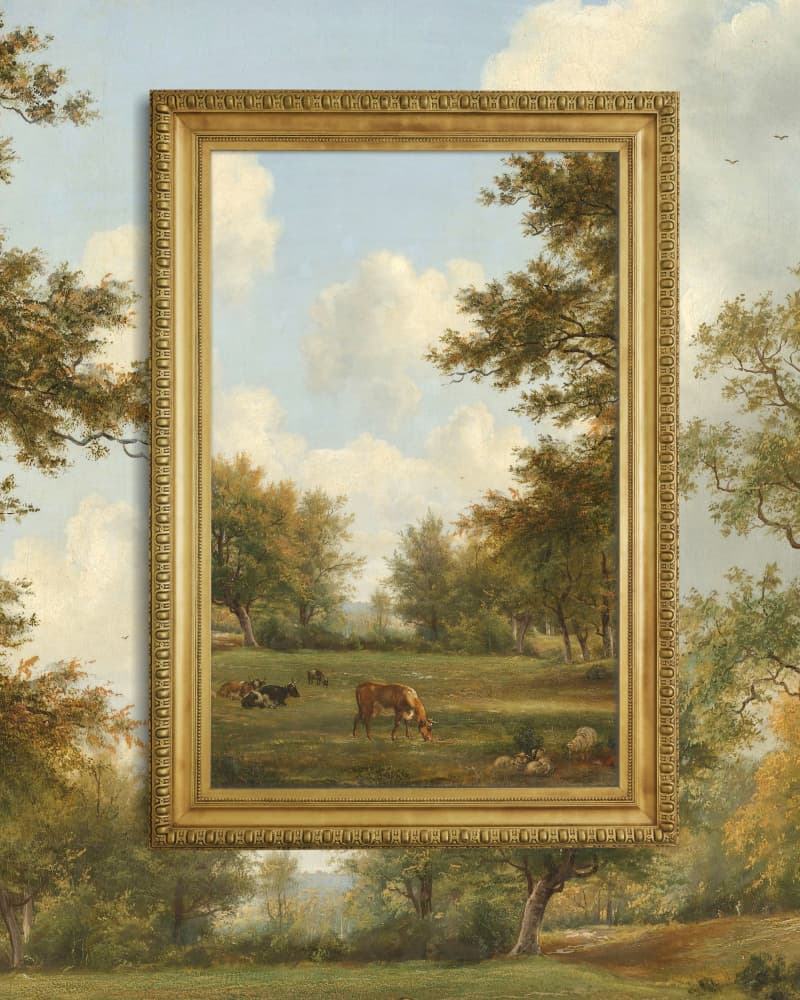 Peaceful Grazing Cows by Marja van den Hurk — canvas wall art