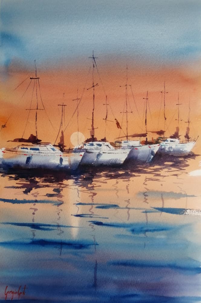 Sailboats At Sunset by Giorgio Gosti — canvas wall art