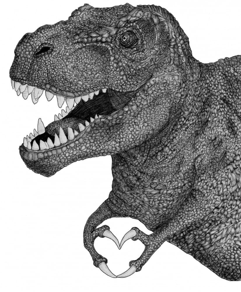 T-Rex Heart Hands by EC Mazur — canvas wall art