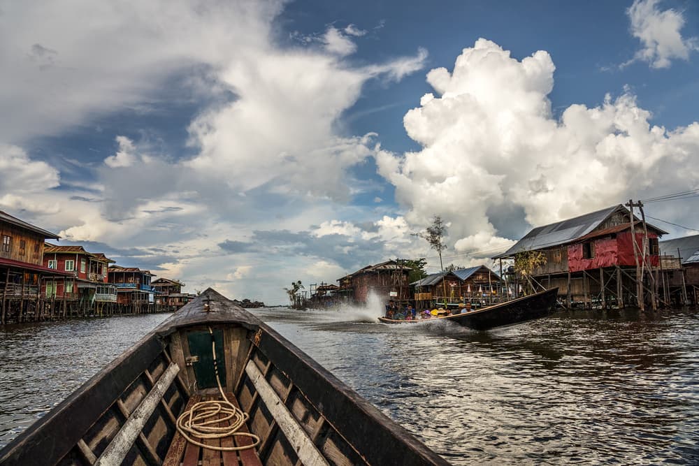 Inle Lake Stilt Village by Karsten Wrobel — canvas wall art