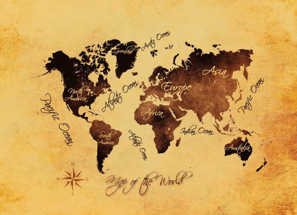 Vintage World Map by Justyna Jaszke — canvas wall art