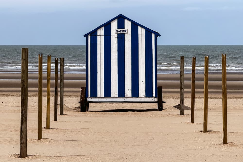 Striped Beach Hut Serenity by Lus Joosten — canvas wall art