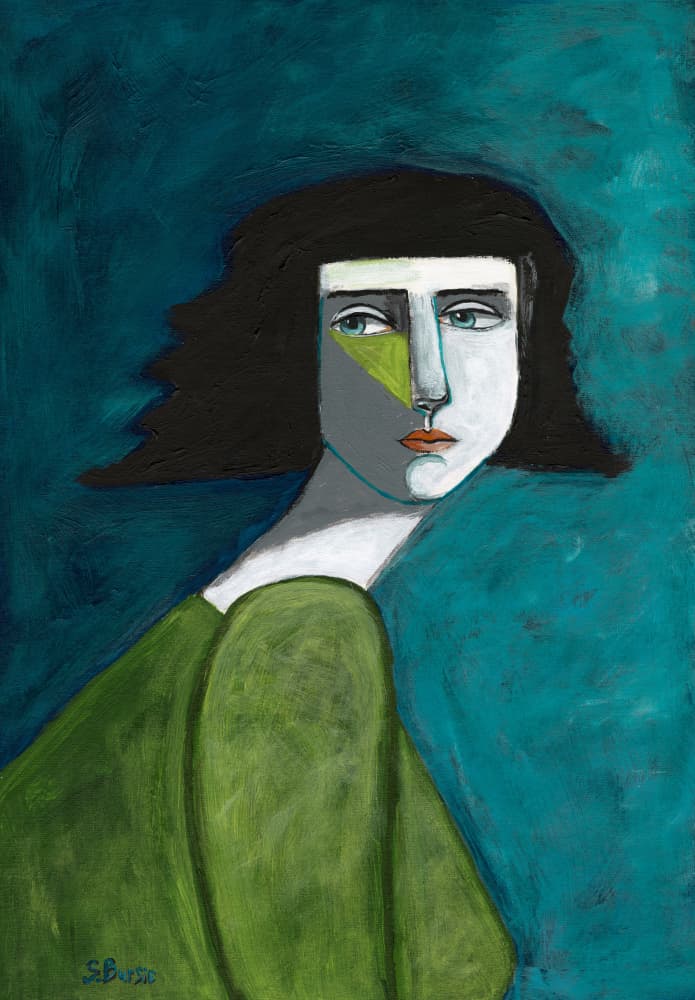 Pensive Green Portrait by Sharyn Bursic — canvas wall art