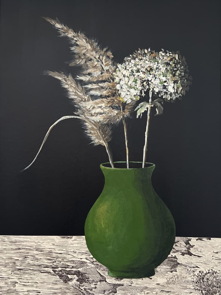 Green Vase Pampas Hydrangea by Marina Kozyr — canvas wall art