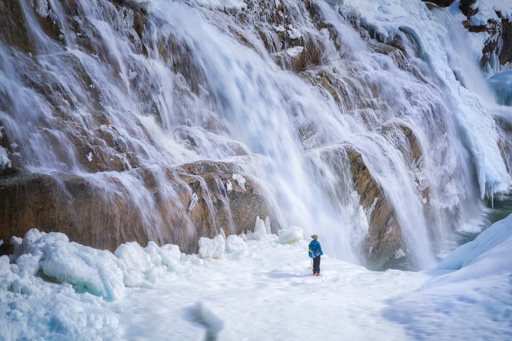Majestic Winter Waterfall by Yongnan Li (李永男) — canvas wall art