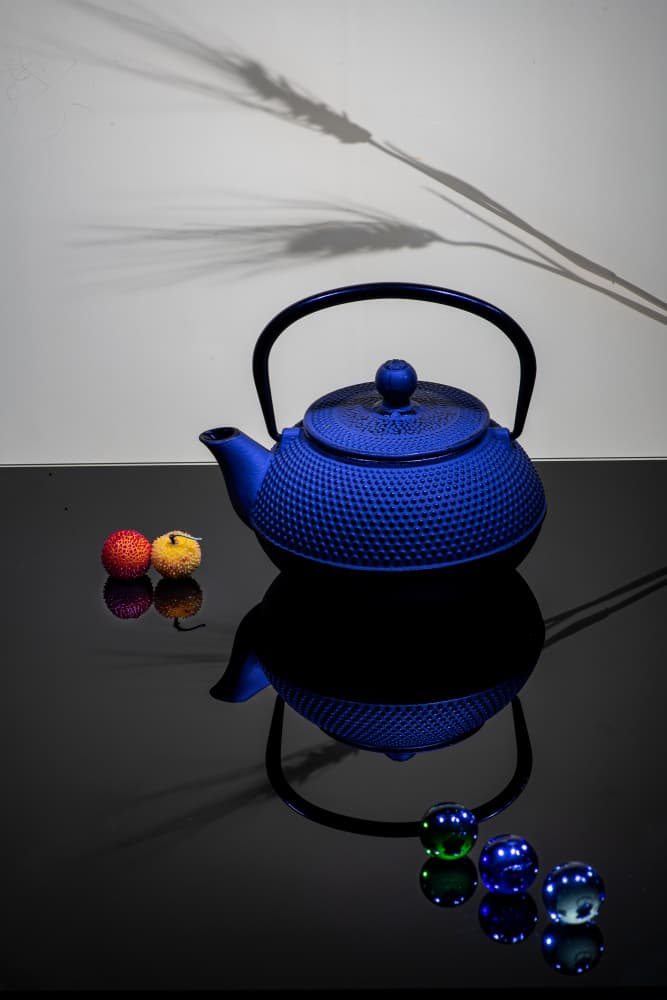 Elegant Blue Teapot Still Life by Felice Angelino — canvas wall art