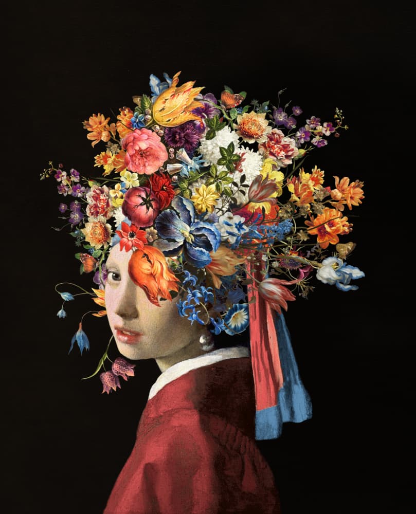 Floral Pearl Portrait by Marja van den Hurk — canvas wall art