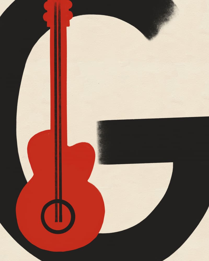 Red Guitar G by Deepthi s — canvas wall art